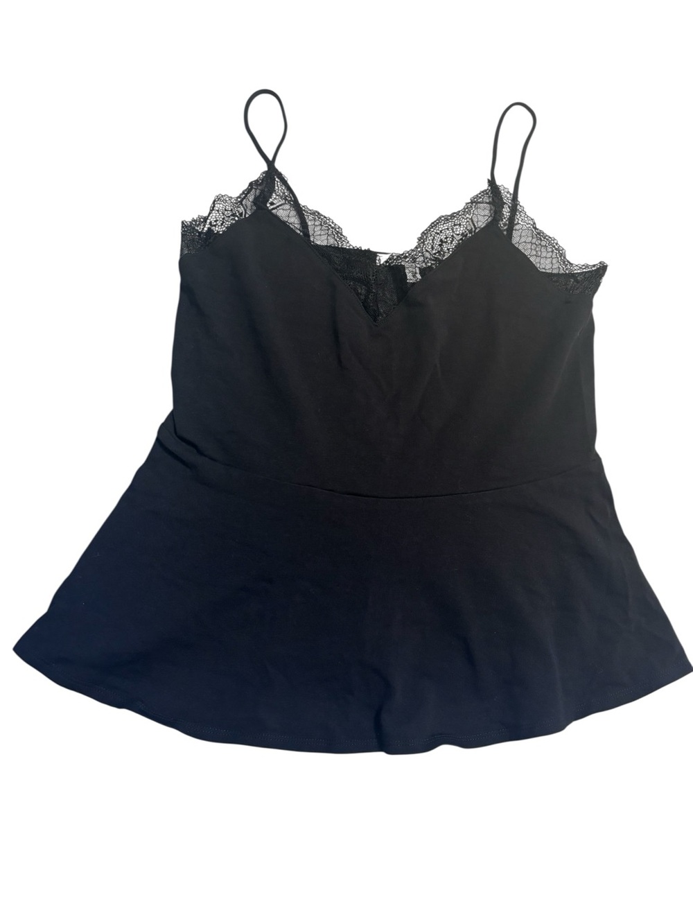 SALE! Express Camisole M Black Lace-Trim Peplum V-Neck Spaghett Strap Y2K Cotton - Picture 15 of 16